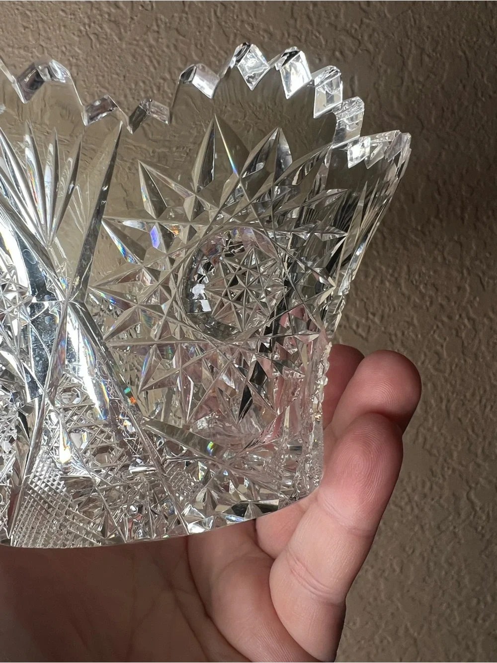 Vintage American Brilliant Style Cut Crystal Bowl, Deep Cut Glass Starburst Bowl